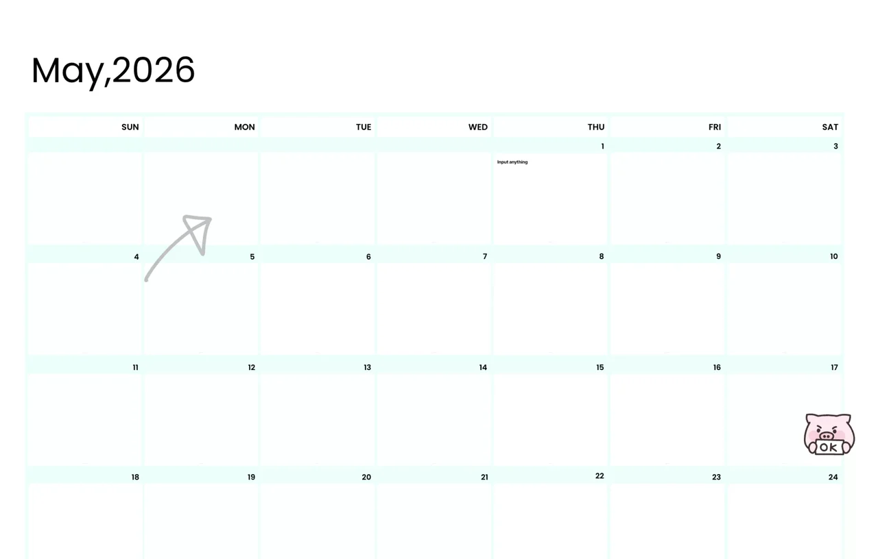 A digital whiteboard calendar template for Q2 2026, showing months April, May, and June with spaces for notes, tasks, and events.